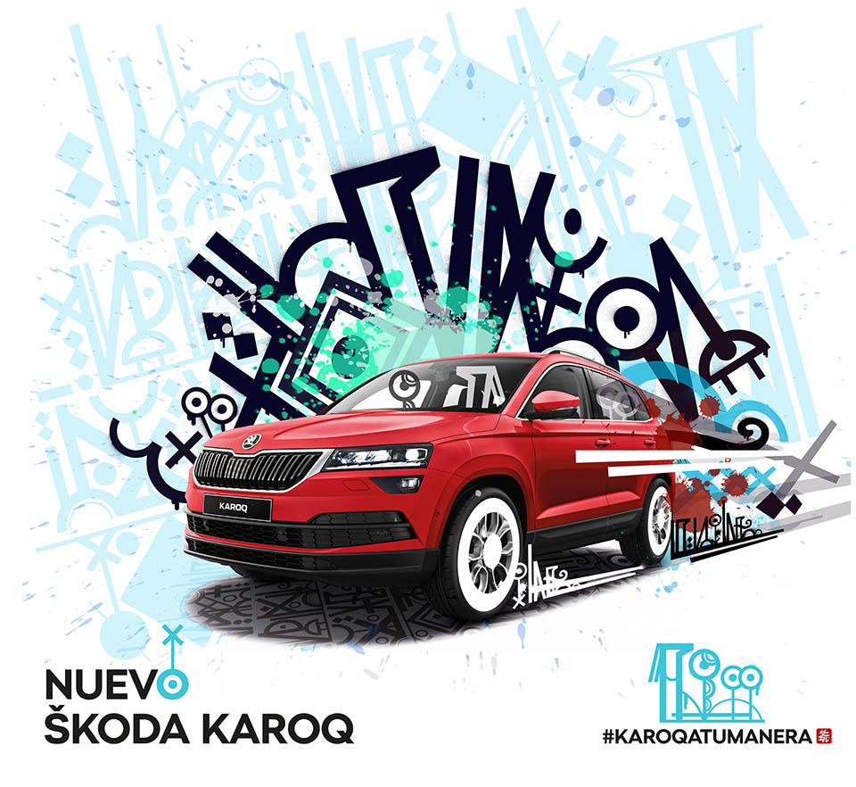 Skoda Karoq buscaba una imagen gráfica moderna y basada en el Graffiti, más acorde a este modelo de SUV. Propuesta enviada para Concurso.